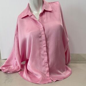 Zara Pink Satin Button Down Shirt